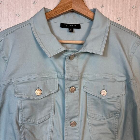 NWOT Talbots Classic Jean Jacket Size XL Button Front Pastel Green Minimalist - Picture 4 of 10